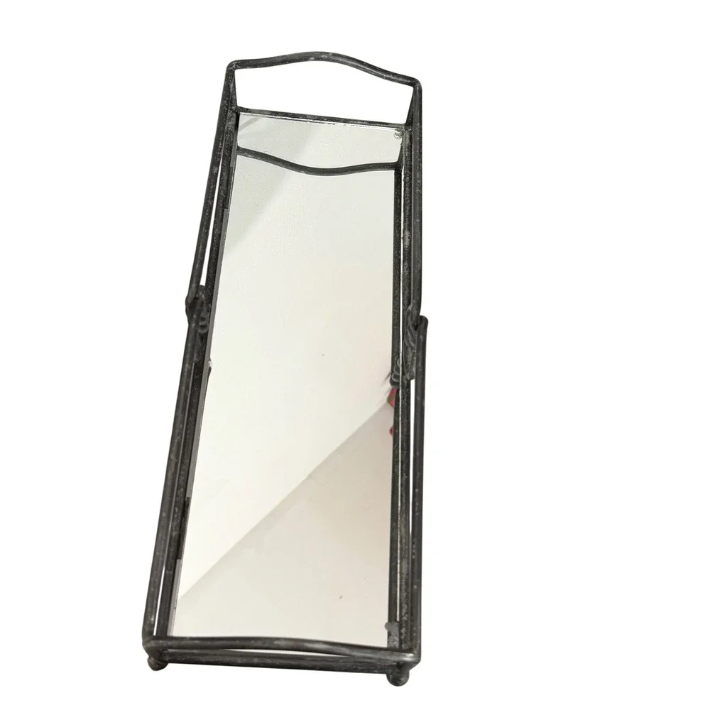 Vintage  Mirrored Vanity Tray Home Decor  Gray Rustic Metal Scrollwork